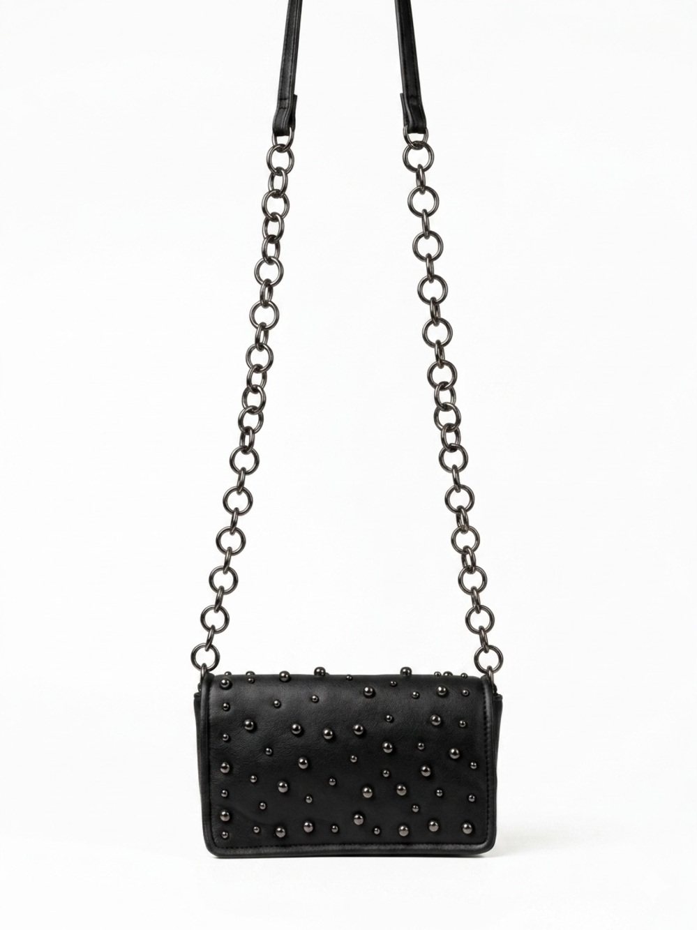 Zara Black Studded Crossbody with Chain Strap